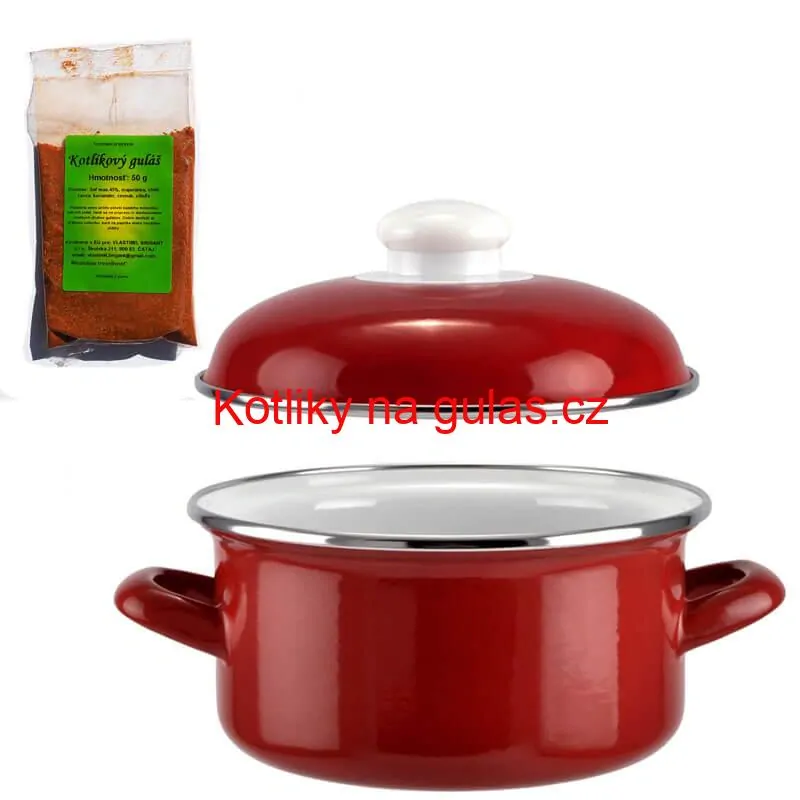 Smaltovaný kastrol s poklicí 5 L červený + pikantní směs koření 50 g Kotlíkový guláš