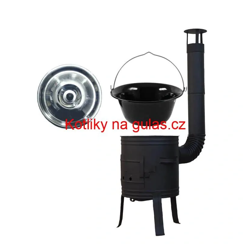 Smaltovaný kotlík 11 L BLACK + nerezová poklice INOX + žáruvzdorná kotlina 33 cm Plus 700