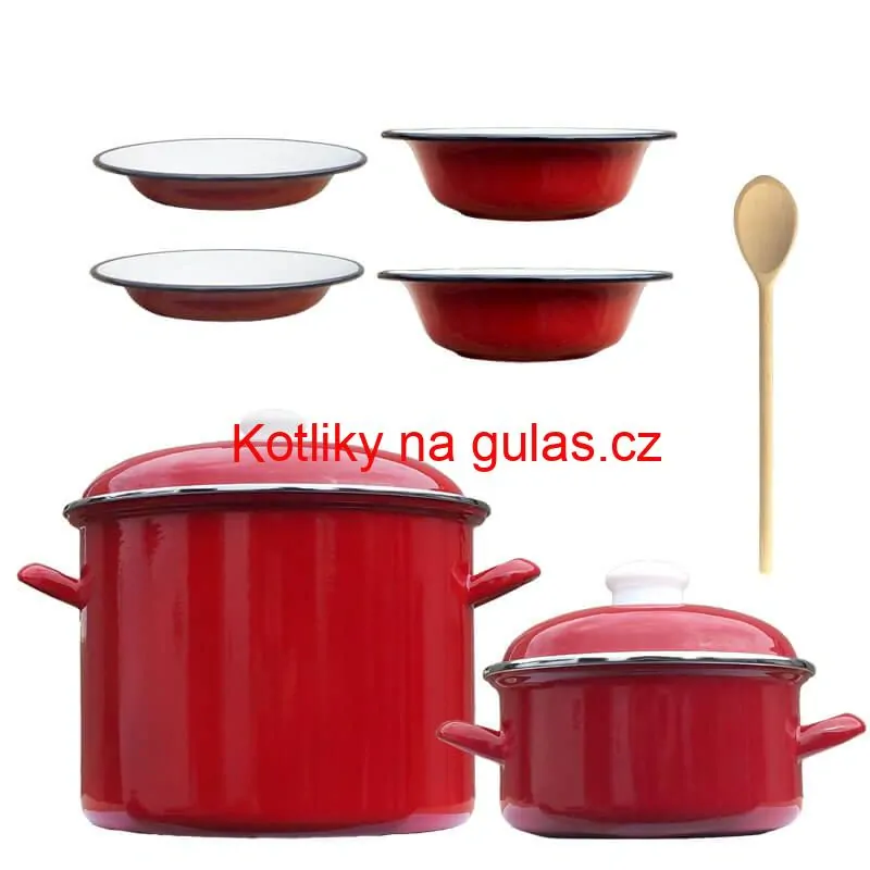 Smaltovaný hrnec s poklicí 4 l + Smaltovaný kastrol s poklicí 2 L + talíře Classic