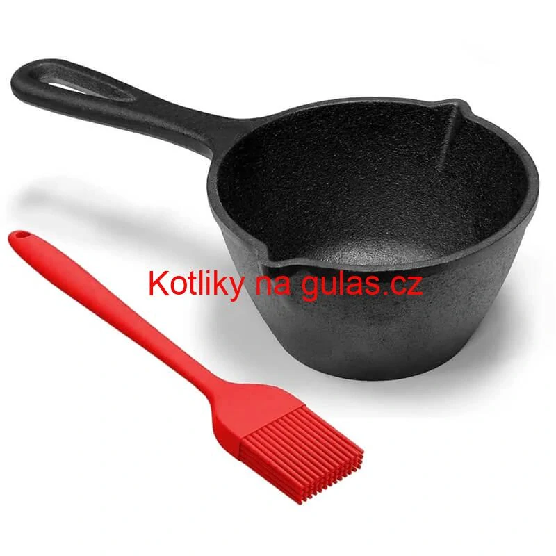 Litinový rendlík (kastrol) 0,5 l + silikonová mášlovačka