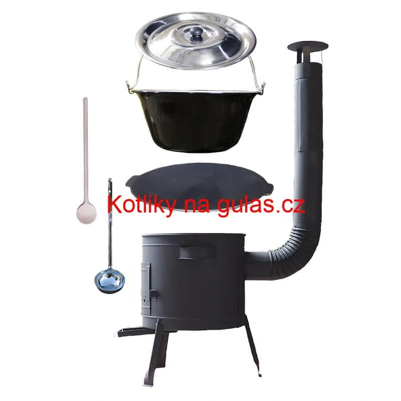 Smaltovaný kotlík 25 L + litinová pánev 45 cm + nízká žáruvzdorná kotlina 42 cm PLUS 600