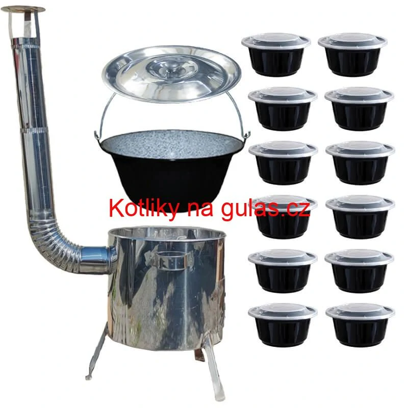 Smaltovaný kotlík 13 L + nerezová kotlina 36 INOX LUSTRO + misky 12 ks