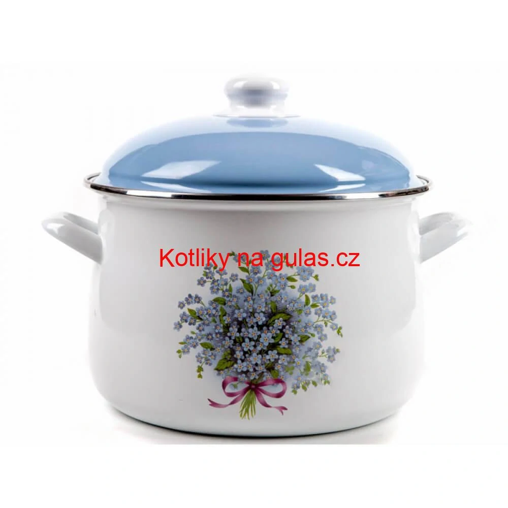Smaltovaný hrnec s květinovým vzorem – Pomněnka 4 l + poklice