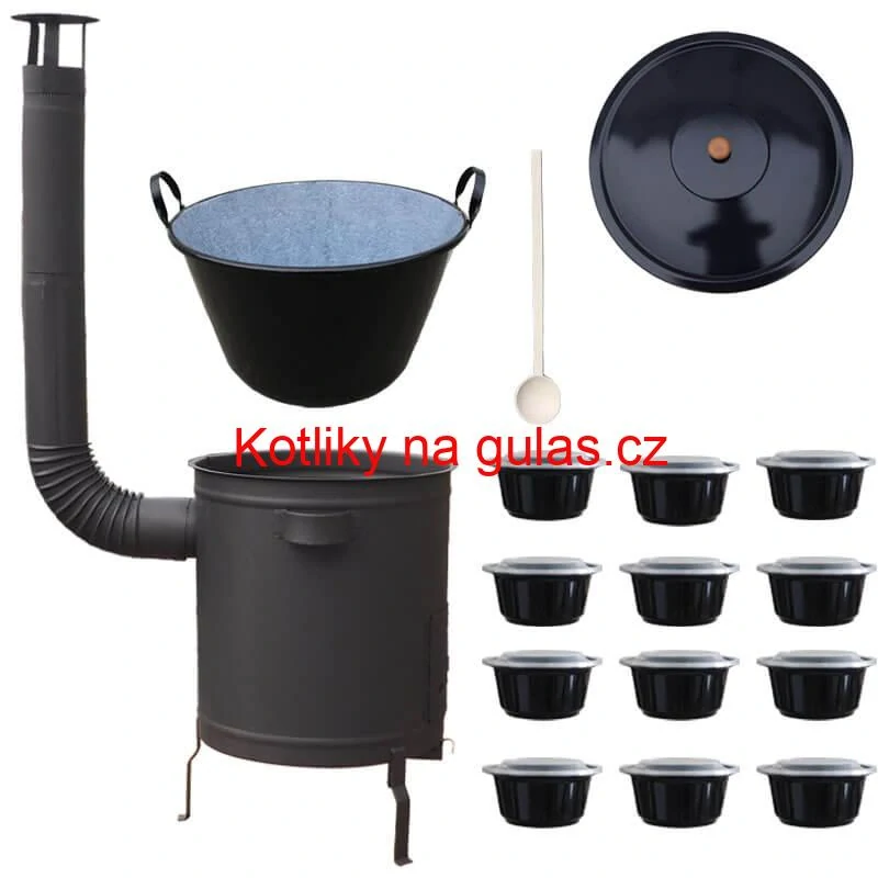 Smaltovaný kotel 70 L + silná kovová kotlina 53 cm (2 mm) STRONG PLUS 600 + misky 12 ks
