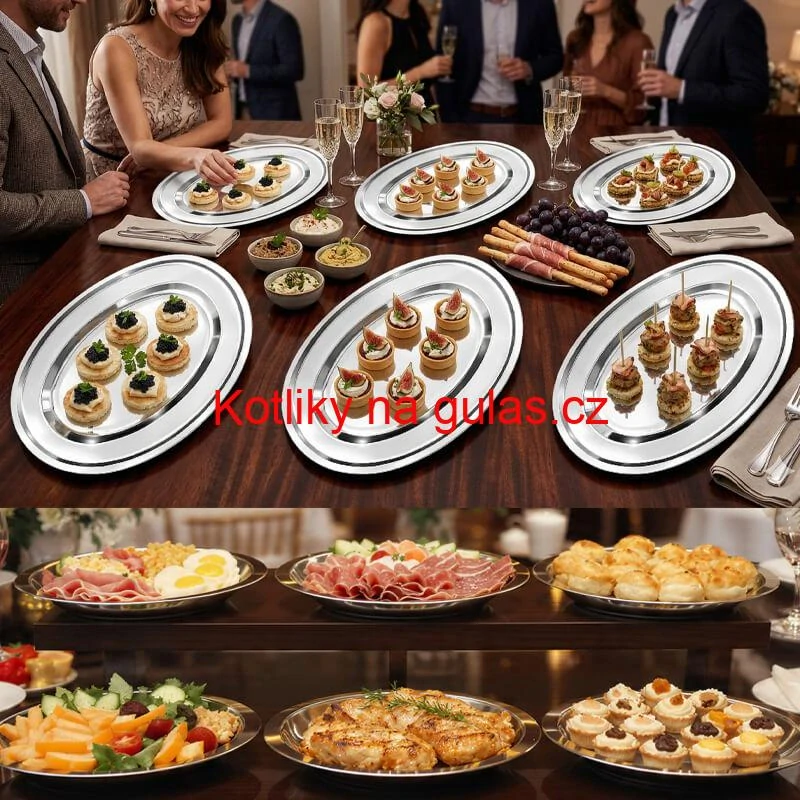 Nerezové podnosy pro catering - set 6 ks (45,5cm) - Servíruj s jistotou a stylem