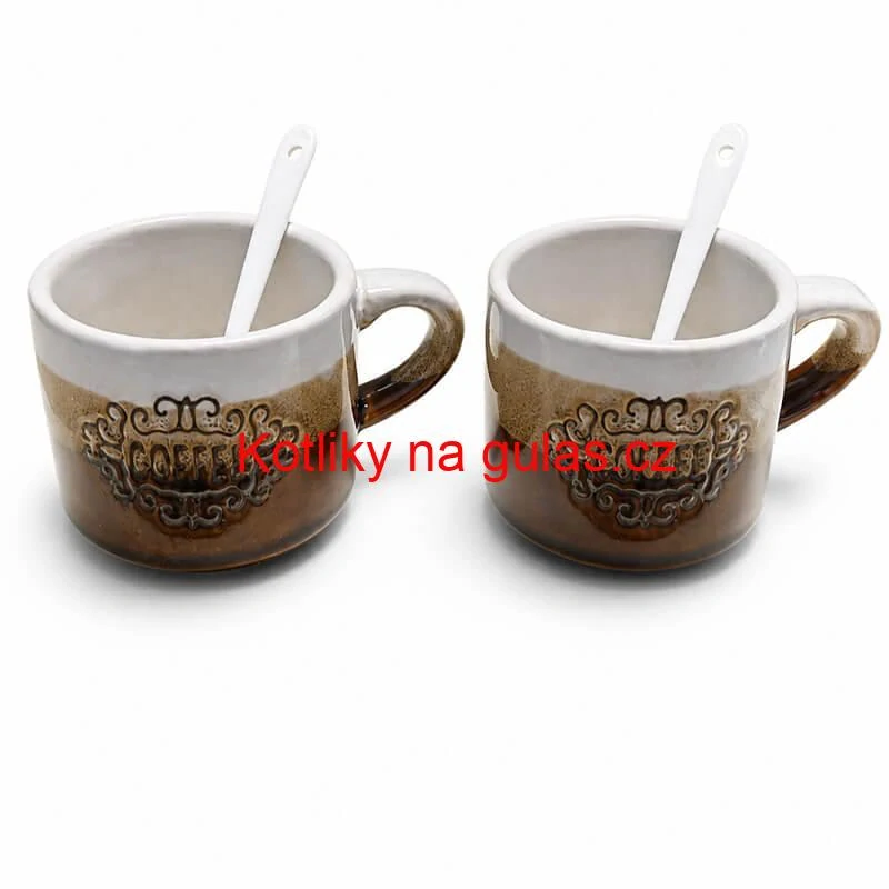 Keramické hrnky na kávu 150 ml COFFEE s lžičkami 2 ks