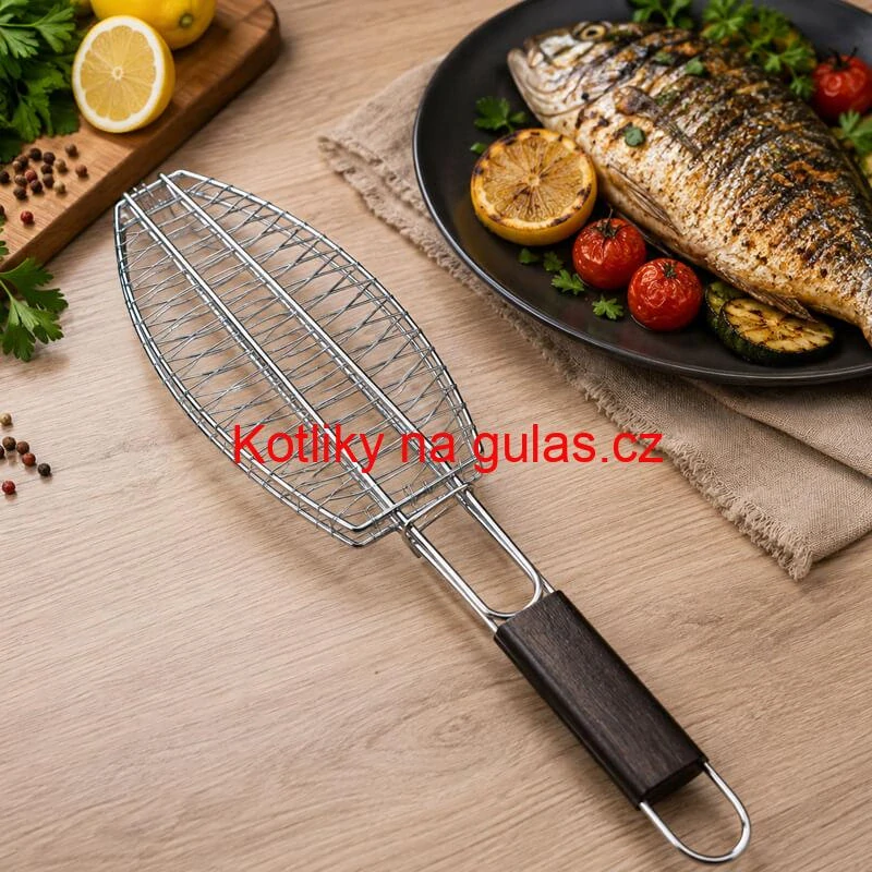 BBQ grilovací rošt na ryby – nerezové grilovací kleště 65 × 15 × 4 cm