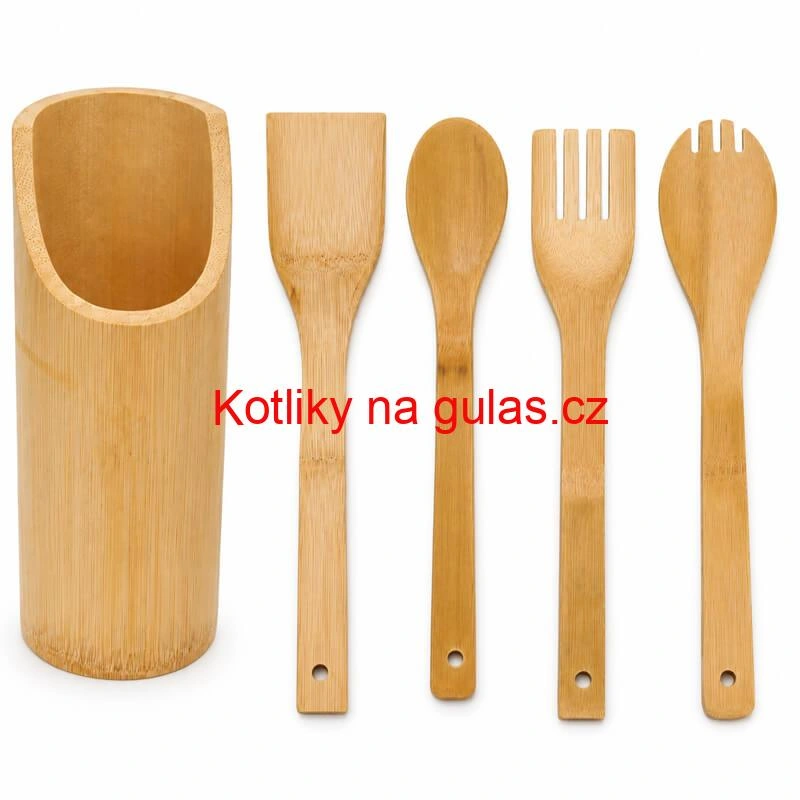 Dřevěná kuchyňská souprava se stojanem – 5 dílů