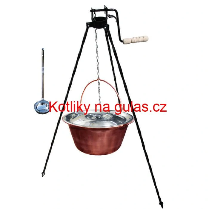 Měděný kotlík 14 L (1,2 mm) + poklice + stojan s kladkou VAR