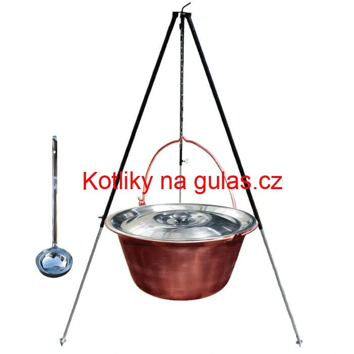 Měděný kotlík 30 L (1,2 mm) + poklice + teleskopický stojan
