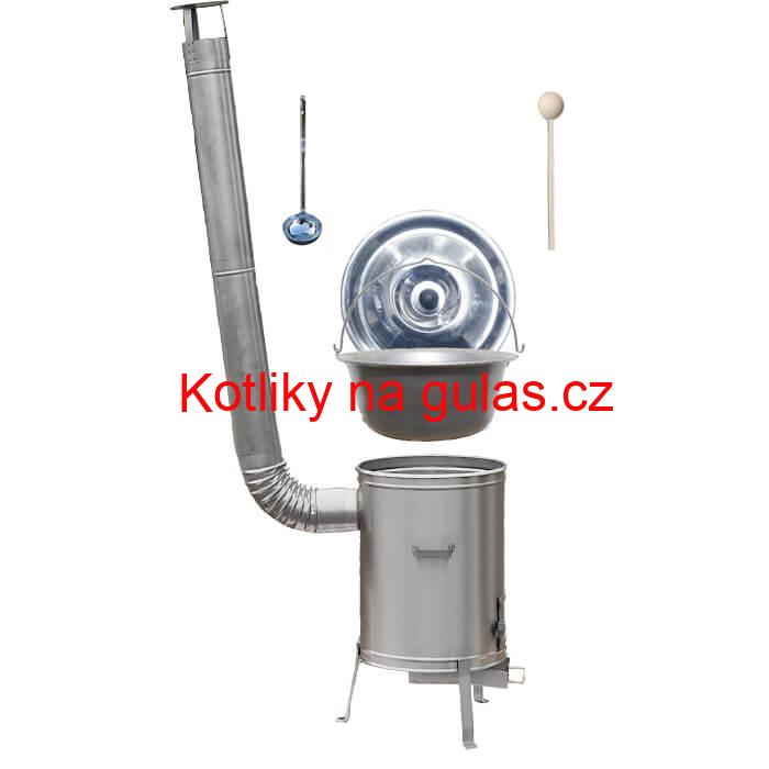 Nerezový kotlík 15 L (1,5 mm) + nerezová kotlina 36 cm + vařečka a naběračka LUX