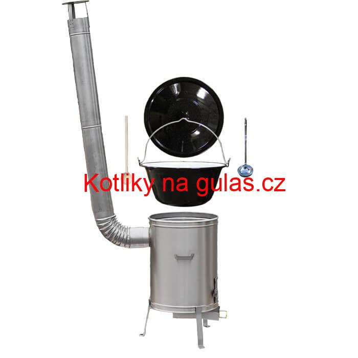 Smaltovaný kotlík 22 L (1,2 mm) + nerezová kotlina 42 cm + vařečka a naběračka LUX