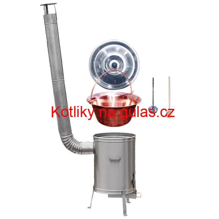 Měděný kotlík 30 L (1,2 mm) + nerezová kotlina 45 cm + vařečka a naběračka LUX