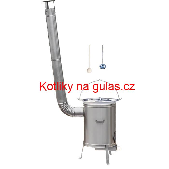 Nerezový kotlík 22 L (0,8 mm) + nerezová kotlina 42 cm + vařečka a naběračka LUX