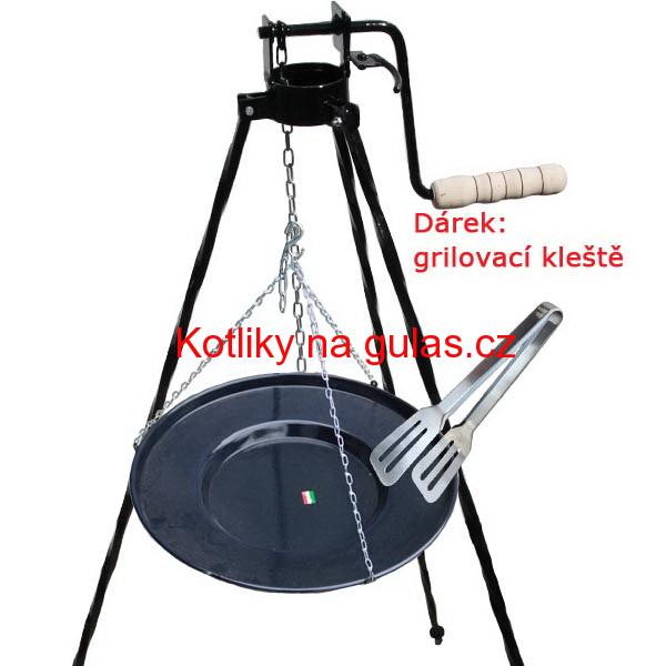 Grilovací pánev s řetízkem + stojan s kladkou