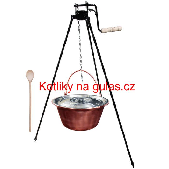 Měděný kotlík 14 L + stojan s kladkou VAR