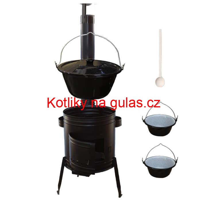Smaltovaný kotlík 25 L (1,2 mm) + kovová kotlina 42 CLASSIC (KOV) + 2 smaltované servírovací kotlíky 0,8 L