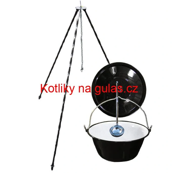 Smaltovaný kotlík 8 L poklice + trojnožka 1,20 m