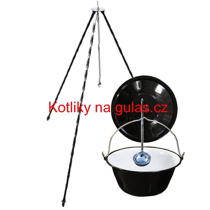 Smaltovaný kotlík 13 L poklice + trojnožka 1,20 m