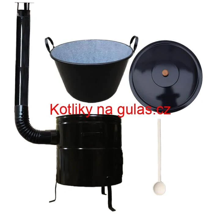 Zabijačkový smaltovaný kotel 80 L + kovová kotlina 58 cm + kouřovod