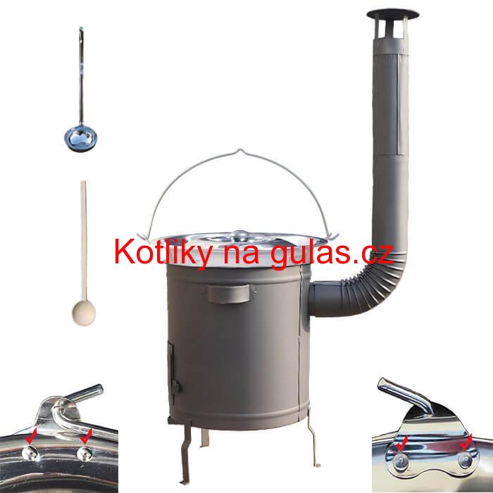 Nerezový kotlík 20 L (0,8 mm) s zesílený s nýty + hrubostěnná (1,5 mm) a žáruvzdorná kotlina 42 PLUS 600
