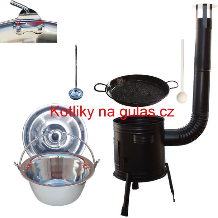 Paella smaltovaná pánev 38 cm s nerezovým kotlíkem 15 L (0,8 mm) a kotlinou