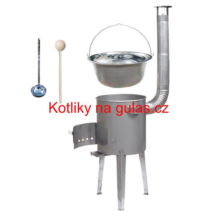 Železný kotlík 30 L (0,75 mm) + nerezová kotlina 45 cm LUXUS