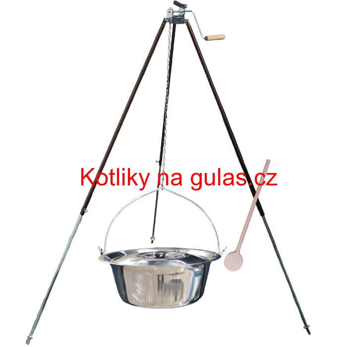 Nerezový kotlík 30 L (1,2 mm) + teleskopická trojnožka s pojistnou kladkou + poklice