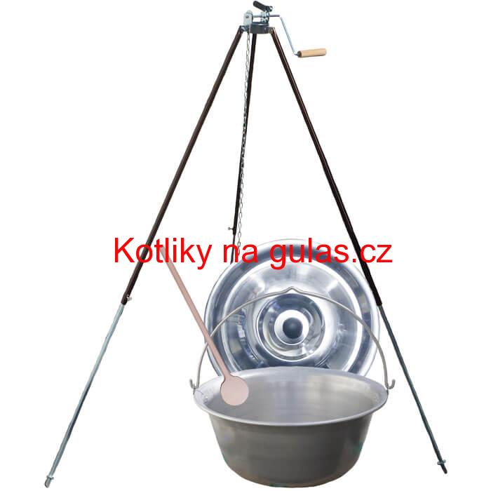 Nerezový kotlík 30 L (1,5 mm) + teleskopická trojnožka s pojistnou kladkou + poklice