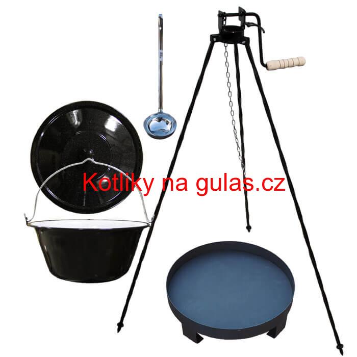 Smaltovaný kotlík 16 L (1,2 mm) + Ohniště + stojan s kladkou VAR