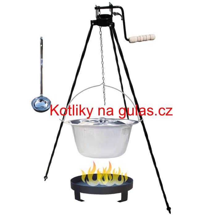 Nerezový kotlík 22 L (0,8 mm) + Ohniště + stojan s kladkou VAR
