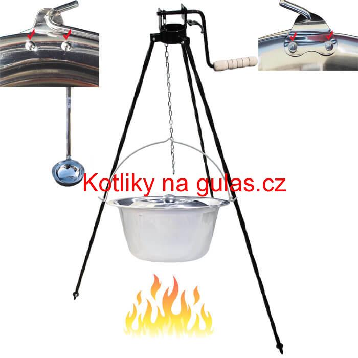 Nerezový kotlík 15 L (0,8 mm) s nýty + stojan s kladkou VAR