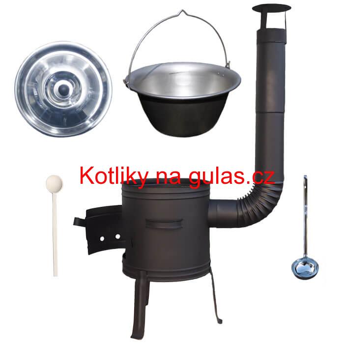 Nerezový kotlík 10 L (1,5 mm) + nízká žáruvzdorná kotlina 33 cm PLUS 700 + vařečka a naběračka