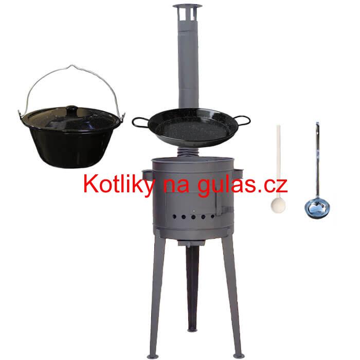 Smaltovaný kotlík 20 L (1,2 mm) + Paella smaltovaná pánev 46 cm + žáruvzdorná vysoká kotlina 42 PLUS 600