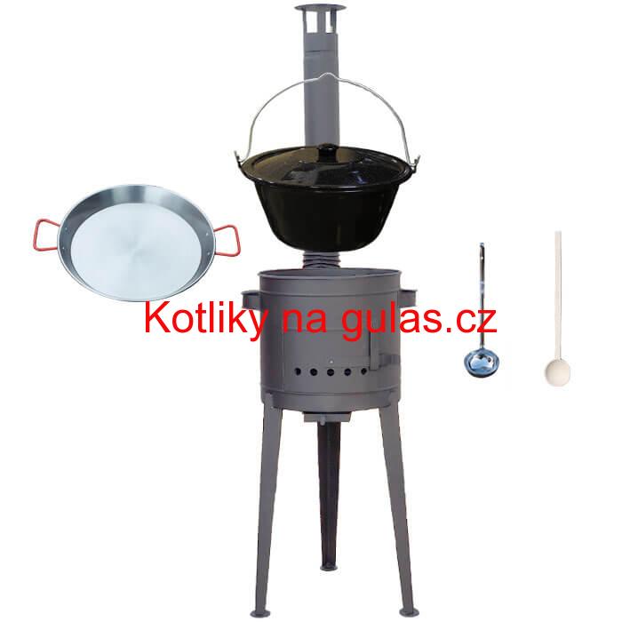 Smaltovaný kotlík 20 L (1,2 mm) + Paella ocelová pánev 46 cm + žáruvzdorná vysoká kotlina 42 PLUS 600