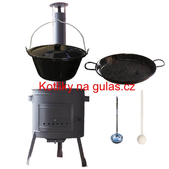 Smaltovaný kotlík 20 L + Paella smaltovaná pánev 46 cm + žáruvzdorná nízká kotlina 42 PLUS 600