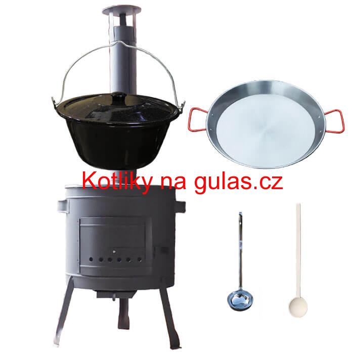 Smaltovaný kotlík 20 L + Paella ocelová pánev 46 cm + žáruvzdorná nízká kotlina 42 PLUS 600