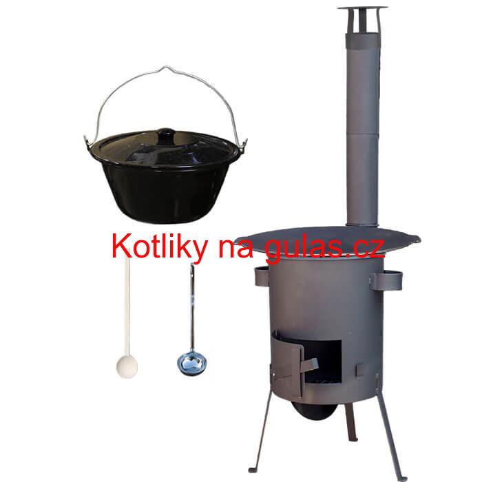 Smaltovaný kotlík 20 L + Litinová pánev 45 cm + žáruvzdorná kotlina 42 PLUS 600 s roštem na popel 4 mm