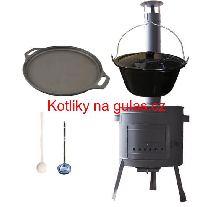 Smaltovaný kotlík 20 L (1,2 mm) + Litinová pánev 43 cm + žáruvzdorná kotlina 42 PLUS 600