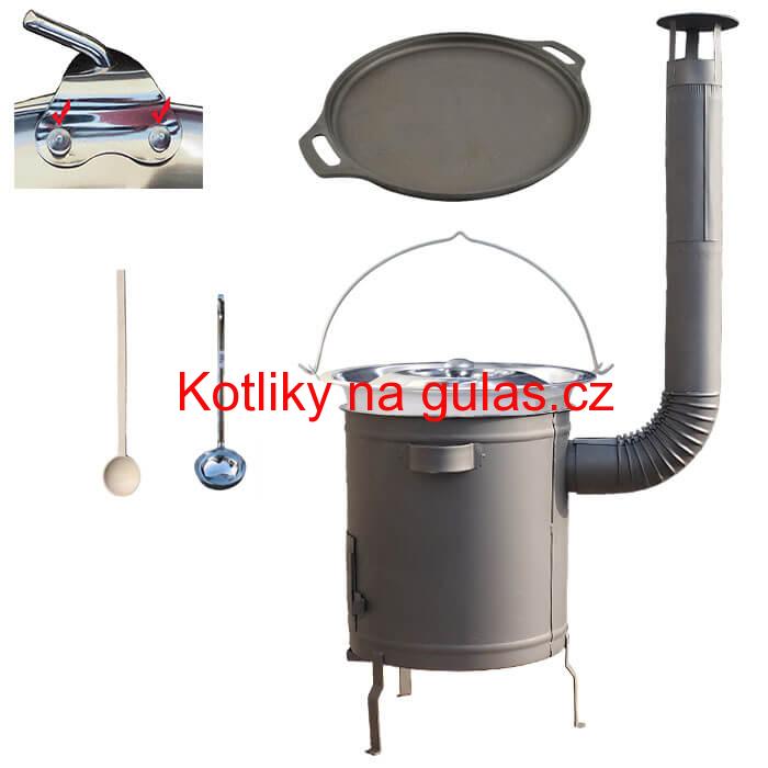 Nerezový kotlík 20 L (0,8 mm) zesílený s nýty + Litinová pánev 43 cm + silnostěnná (1,5 mm) a žáruvzdorná kotlina 42 PLUS 600