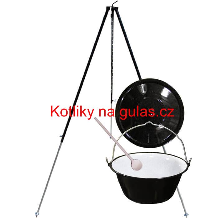 Smaltovaný kotlík 30 L + poklice + teleskopicka trojnožka 1,7 m