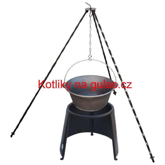 Litinový kotlík 16 L + chránič plamene 43 cm + trojnožka 1,2 m