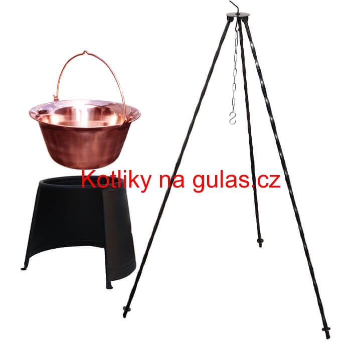 Měděný kotlík 20 L (1,2 mm) + chránič plamene 43 cm  + trojnožka 1,2 m