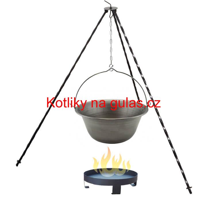 Železný kotlík 14 L (0,75 mm) + trojnožka 1,2 m + ohniště 36 cm