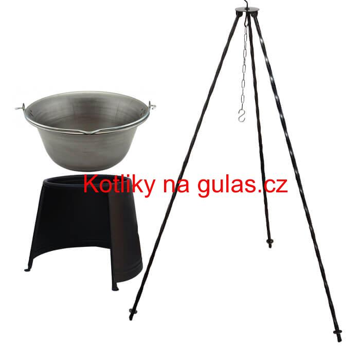 Železný kotlík 6 L (0,75 mm) + chránič plamene 32 cm + trojnožka 1,2 m