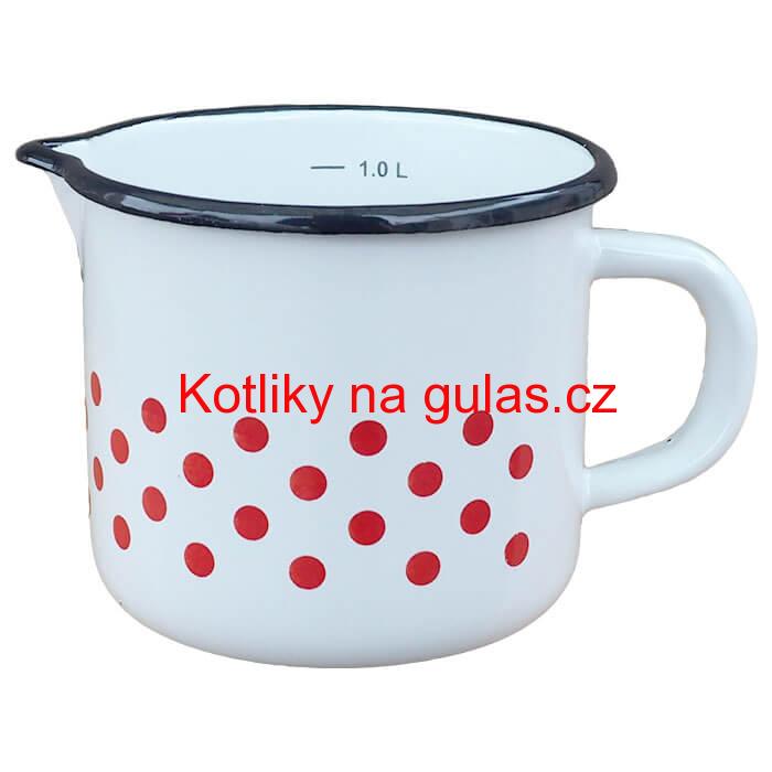 Smaltovaný hrnek s výlevkou 1 L - tečkovaný