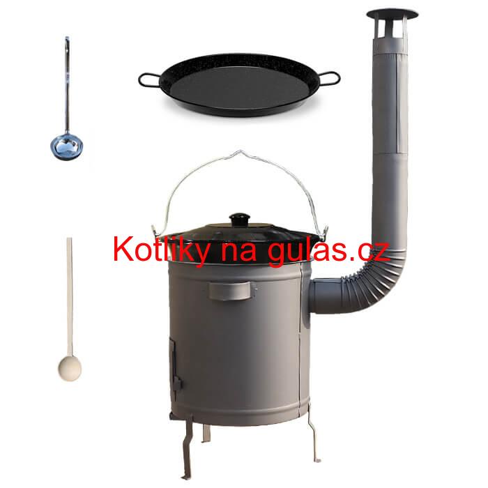 Smaltovaný kotlík 13 L (1,2 mm) + Paella pánev 38 cm + silnostěnná (1,5 mm) žáruvzdorná kotlina (1,5 mm) 36 PLUS 600