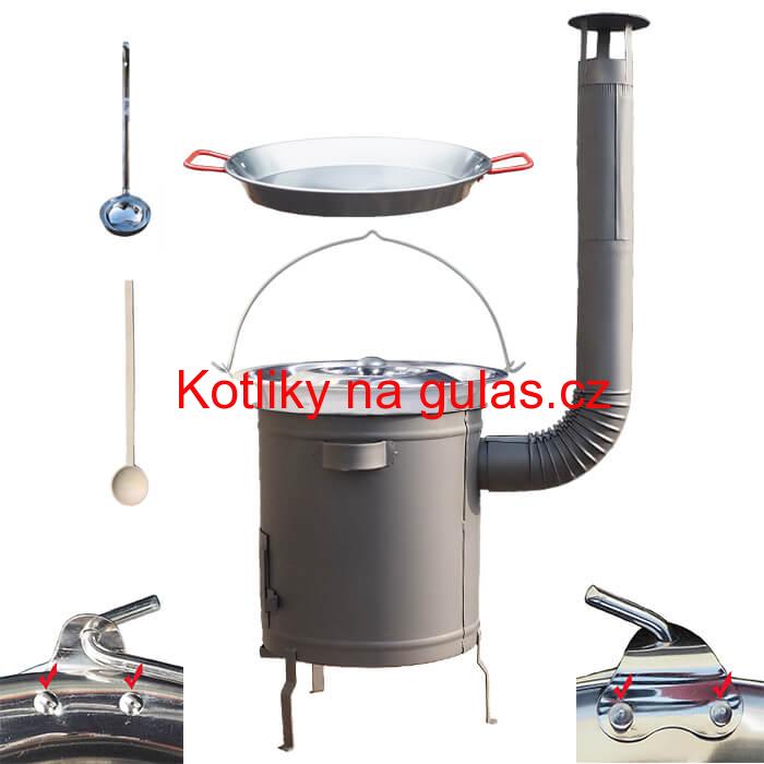 Nerezový kotlík 15 L (0,8 mm) zesílený s nýty + Paella pánev 38 cm + silnostěnná (1,5 mm) žáruvzdorná kotlina 36 PLUS 600