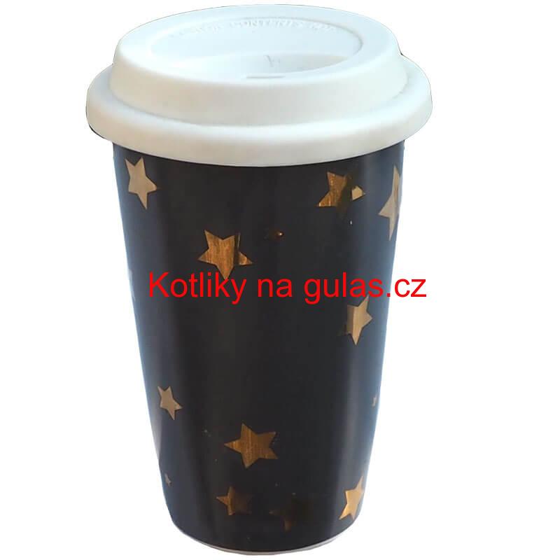 Keramický hrnek s víčkem - hnědý VÁNOCE