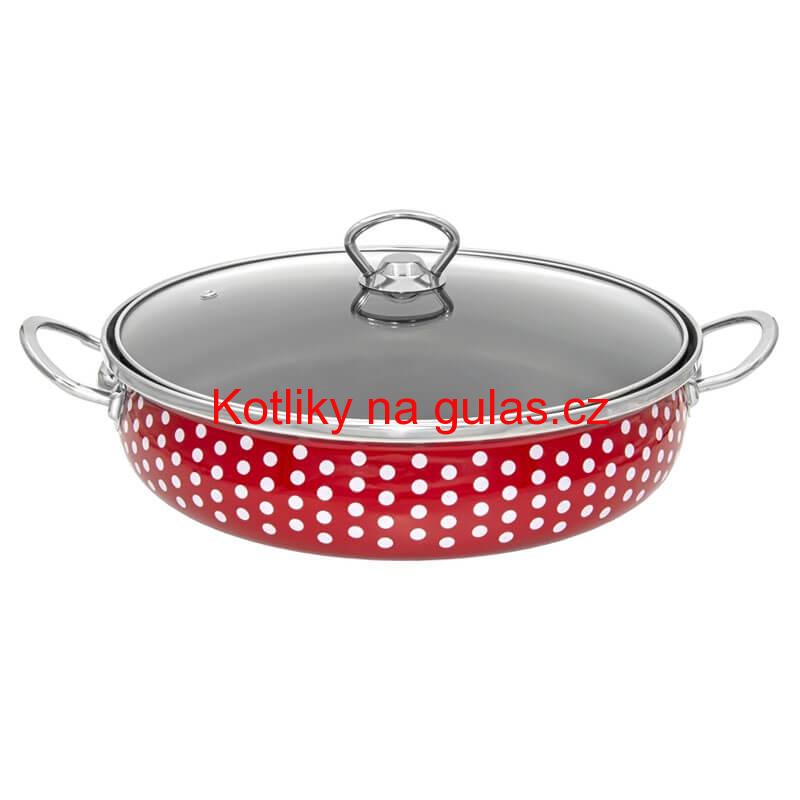 Smaltovaný rendlík se skleněnou poklicí 28 cm DECOR